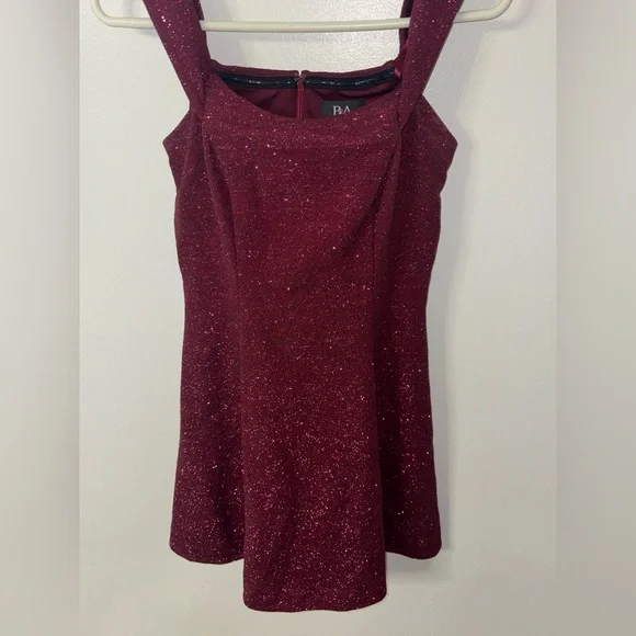 Betsy & Adam Glitter Off Shoulder Wine Dress - Picture 4 of 7